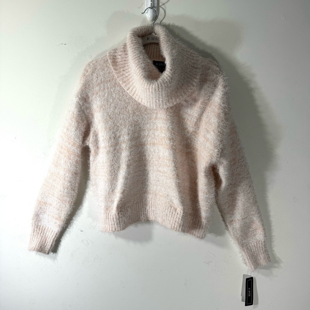 A. Byer Peach Eyelash Fringe Cowl Neck Sweater NWT